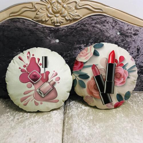 Diameter 45cm Hand Painted Flowers Lipstick Bottles round Cushion Cover and Sofa Pillow Case Home Decorative Pillow Cover YX833