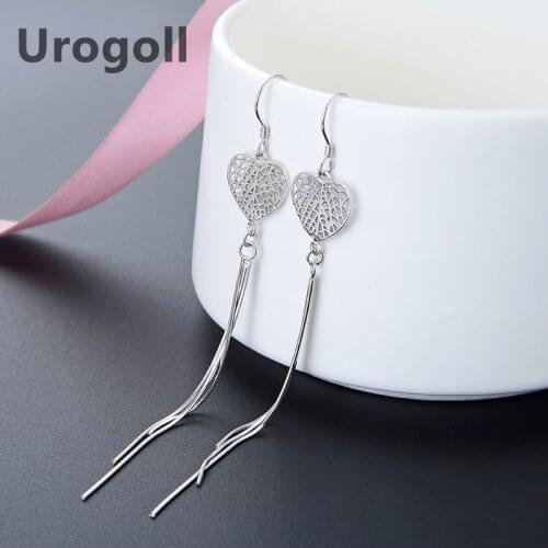 Noble Women Earring 925 Sterling Silver Jewelry Long Tassel Earrings Ladies Love Shape Inlaid Silver Earring For Party Dress Up