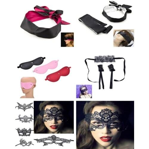 Erotic Eye Mask Shade Blindfold Sex Handcuffs SM Bondage Ribbon Reversible Sex Slave Bondage Sex Toy For Couple