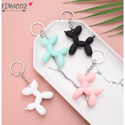 FIMAODZ Cartoon Balloon Dog Keychain Pink Blue Black White Dog Pendant Key Chains Rings for Kids Fashion Jewelry
