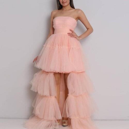 Pretty Sweet High Low Draped Tulle Dresses For Women To Birthday Party Long Tulle Bridesmaid Gowns Bridal Dress