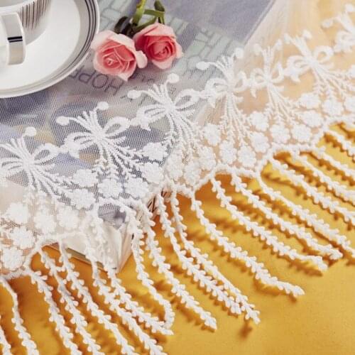 Lace Trim 3 yard Ivory Tulle Mesh Embroidery Fringe Tassels Ribbon Fabric Sewing Materials 33cm 12.9" wide 1022272AM4F69