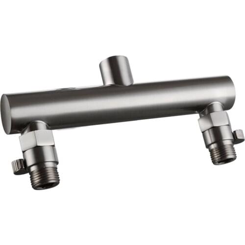 Bathroom Brushed Nickel Brass Shower Head Double Outlet Manifold with Shut Off Valves for Dual shower Sprayer Showering System