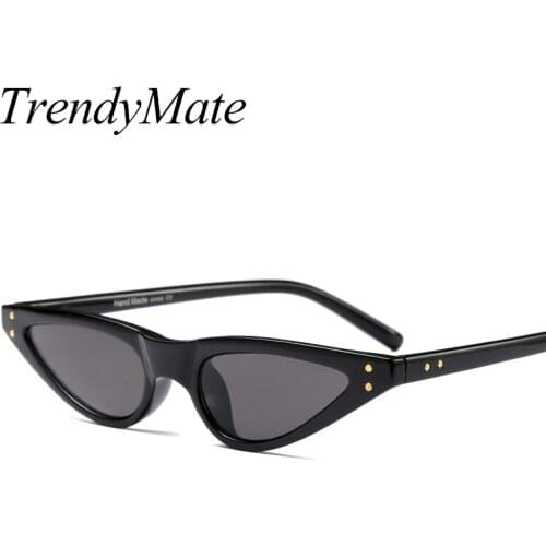 Small Triangle Sunglasses Women Retro Red Eyewear Vintage Glasses Rivet Points Brand Design Cat Eye Sun Glasses For Female 1228T