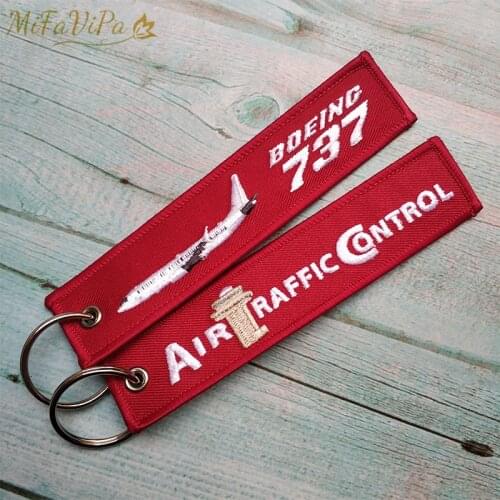 MiFaViPa 2 PCS Fashion Trinkets Aviation Gift Keychains RED Air Traffic Controller Llavero Boeing 747 Embroidery Key Rings Porte