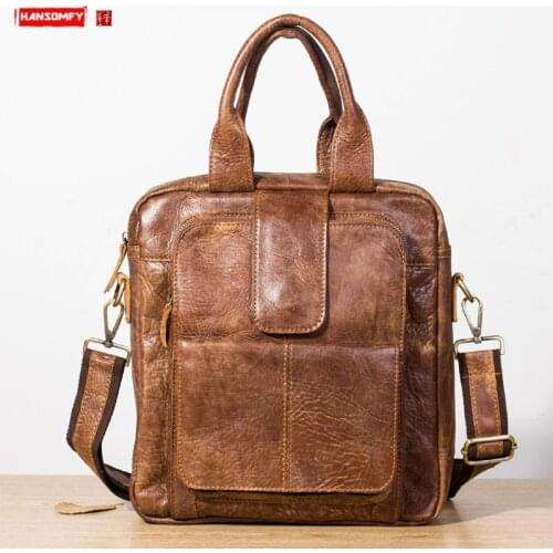 Mens Shoulder Bag Men Briefcase Small Diagonal Crossbody Bag Simple Handbag Retro Handmade Frosted Leather First Layer Leather