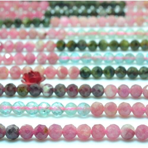 Natural Watermelon Tourmaline Faceted Round Loose Beads Wholesale Gemstone Semi Precious Stone Bracelet Necklace Jewelry Making