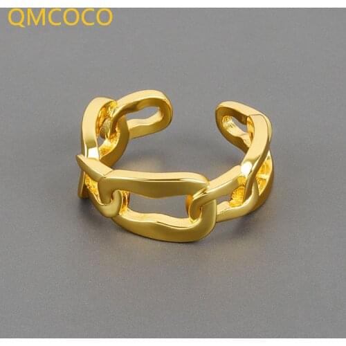 QMCOCO 925 Silver Couples Rings 2021 Trend Punk Hip Hop Vintage Hollow Chain Design Party Jewelry For Woman Gifts