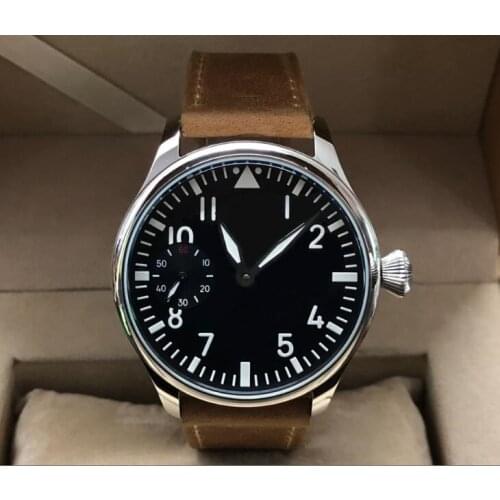 Sapphire crystal or mineral glass 44mm GEERVO Asian 6497 17 jewels Mechanical Hand Wind movement mens watch luminous gr01-20