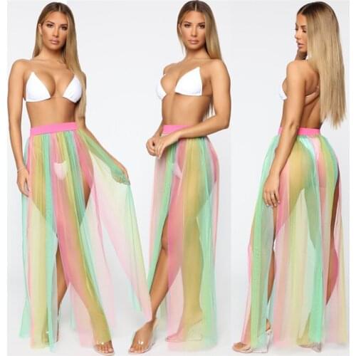 Sexy Women Bikini Cover Up Swimwear Sheer Beach Maxi Wrap Skirt Sarong Pareo Skirts