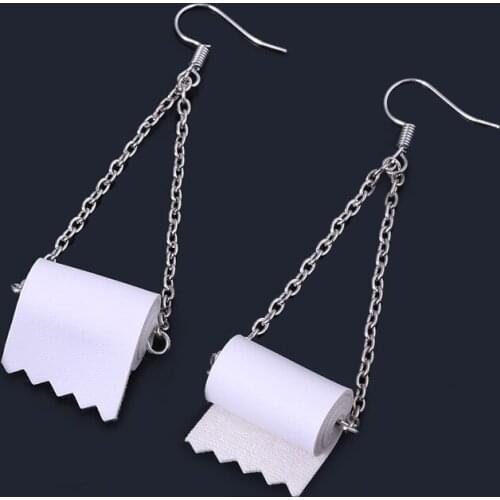 Toilet Paper Roll Earrings Hook Ear Wire Polymer Clay Handmade Drop Earrings for Women Creative Jewelry Gift