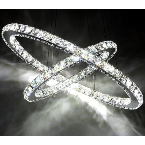 Modern Chrome Chandelier Crystals Diamond Ring LED Lamp Stainless Steel Hanging Light Fixtures Adjustable Cristal LED Lustre