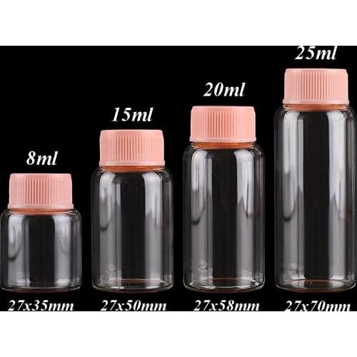 5pcs Dia 27mm 8ml/15ml/20ml/25ml Glass Bottles Glass Jars with Pink Plastic Lids Spice Jars Glass vessels Message Bottles