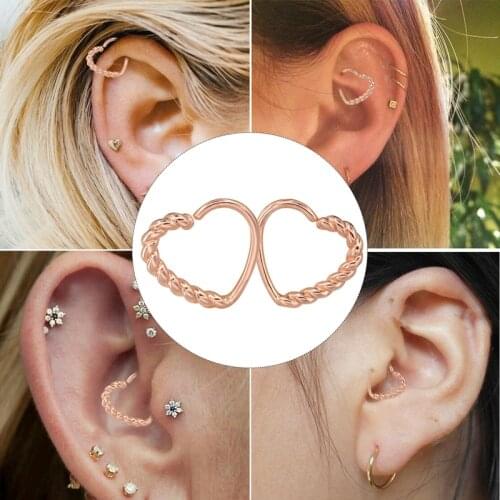 BODY PUNK 16G Multi-functional Heart Shape Twisted Cartilage Earring Hoop Fake Nose Ring Eyebrow Piercing Earring Tragus Jewelry