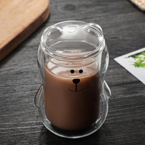 Heat-resistant Double-layer Glass Cup Bear Cup Coffee Cup with Lid Handmade Beer Mug Tea Whiskey Glass Cups Home Bar Drinkware