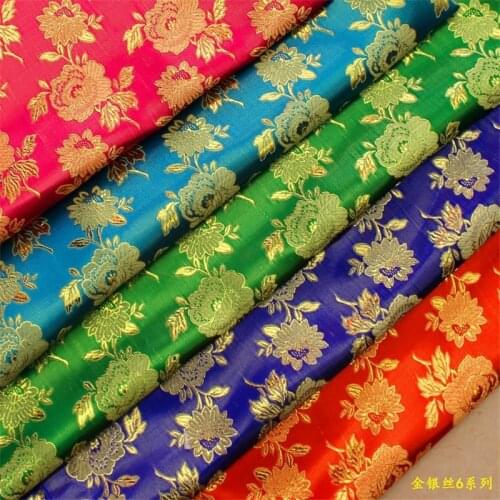 NCF438 6colors Rose Metallic Fabric Jacquard Brocade Fabric For Festival Wedding Dress Qipao Buddhism Cloth DIY Fabrics