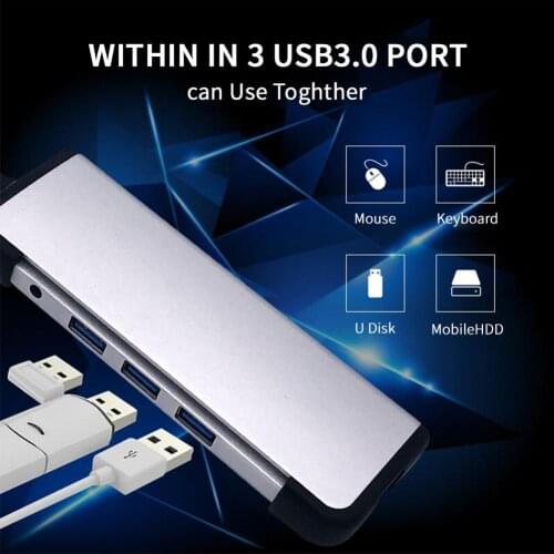 LIOEO Type C USB C 3.1 HUB to RJ45 Gigabit Ethernet SD/TF Card Reader HDMI Adapter With 3.5mm Audio Type C PD Hub For Macbook