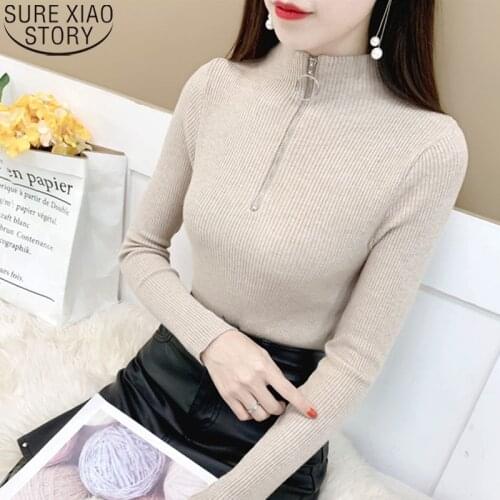 Turtleneck Swater Women Winter Clothes 2021 Fashion Knitted Pullover Sweater Zipper Knitwear 5 Colors Women Tops Sweater 11034