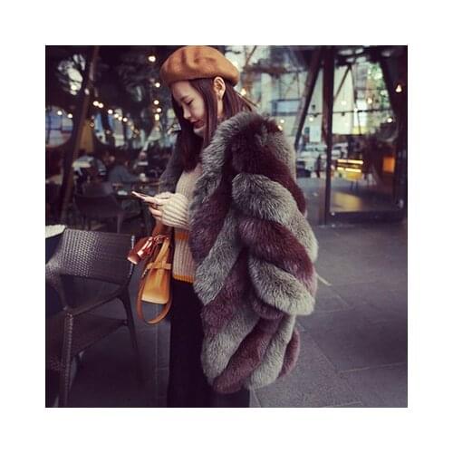 VV double-color joining together! Han edition 2015 winter fashion double-color import fox fur fur