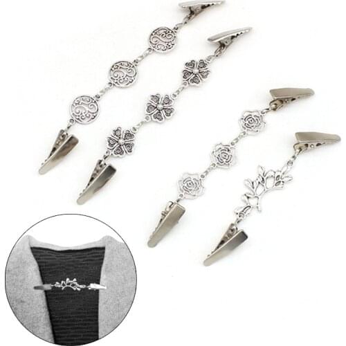 Women Cardigan Sweater Shawl Fasteners Duck Clips Brooches Fashion Retro Silver Color Blouse Shirt Collar Holder Pins Clasps