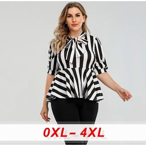 Stripe Splice Long Chiffon Blouse Women Bow Collar Short Lantern Sleeve Tops Plus Size Causal Zebra Pattern Office Women Blusas