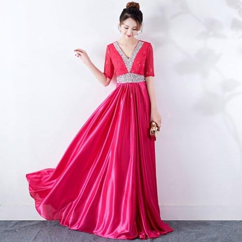 Evening Dress Sequins Elegant Deep V-Neck A-Line Floral Print Half Sleeves Pleat New Floor-Length Woman Formal Party Gowns A1339