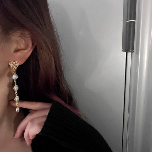 Golden Plating Zircon Love Charms Youth Pearl Stud Earrings Fashionable Design Sense Korean Ear Jewelry 2021NEW Cubic Zircom