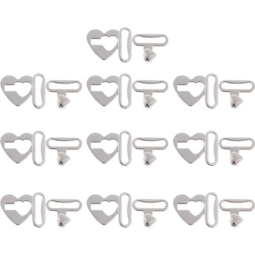 10 Sets Love Heart Metal Hook and Eye Fastener for Bra/Dress/Corset Sew On Hidden Button