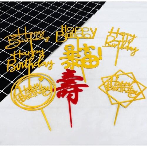 10pcs Happy Birthday Cake Toppers Gold Black Acrylic Cake Topper Wedding Birthday Party Decoration Baby Shower Baking Supplies