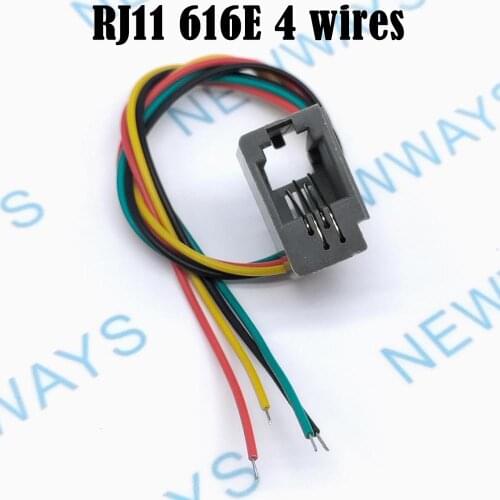 10Pcs/Lot Rj11 Female Connector 4Pin With 4 Wires 616E Telephone Socket Crystal Famale