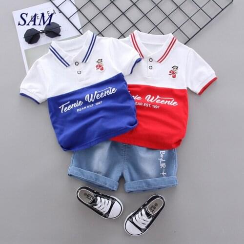 2020 baby boys lapel clothes kids patchwork letter tops + shorts 2 pcs clothing sets short sleeve summer clothes for children