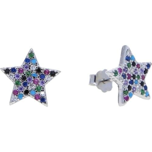2021 New Arrived Minimal Delicate Rainbow Colorful Cubic Zirconia Small Stud Mini Geometric CZ Lovely Star Earring For Girl