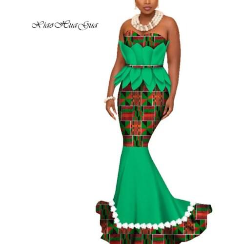New African Clothes for Women Off Shoulder African Dress Dashiki Ruffles Bazin Riche Dresses for Party Private Custom WY3949