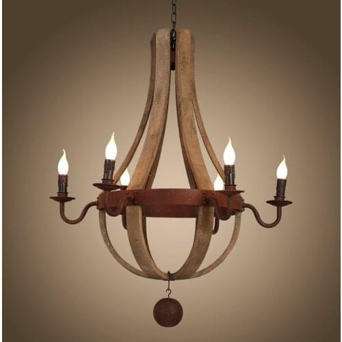 American retro villa living room wooden chandelier old rust-proof wrought iron restaurant clubhouse bedroom cafe decoration lamp