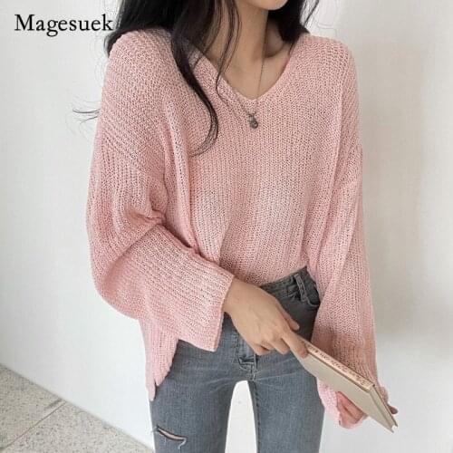 New Chic White Blouse 2021 Autumn Summer Sunscreen Blouse Hollow Out Sunscreen Sweater Loose Lady Tops V-neck Sweater 15734
