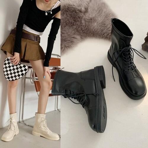 Ankle Boots Womens PU Leather Lace Up Ladies Motorcycle Boots Zip Platform Women Shoes Fashion Female Short Boot 2021 New