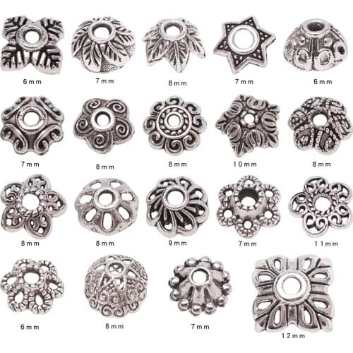 50PCS Metal Hollow Beads Alloy End Caps Tibetan Silver Separate Beads Alloy Flowers For DIY Necklace Bracelet Jewelry Making