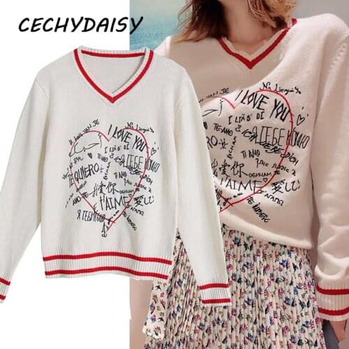 Женские пуловеры с V-образным вырезом Cechy Daisy China At AliExpress