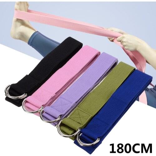 Women Yoga D-ring Belt Stretch Strap Gym Waist Leg Fitness Exercise Arm Waist Leg Resistance Exercise Band Rope 180 x 3.8cm