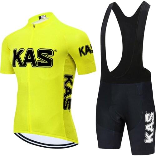 Fluo 2021 KAS Team Summer Cycling Clothing Set Bicycle Jersey Breathable Men Short Sleeve Shirt Bike Bib Shorts 20D Gel Pad