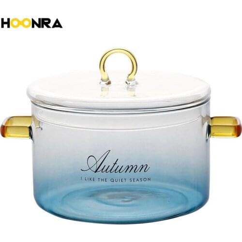 HOONRA 800ML Transparent Glass Soup Pot Kitchen Household Glass Bowl With Lid Heat-resistant Porridge Noodles Pot Cooking Tools