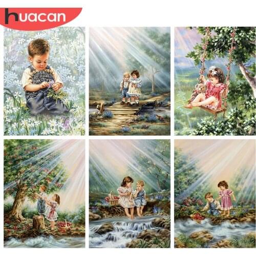 HUACAN 5D DIY Diamond Art Painting Landscape Diamond Embroidery Cross Stitch Girl Boy Rhinestones Mosaic Sale Decortion