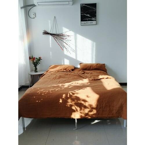 Free Shipping 3Pcs Linen Duvet Cover Sets One Cover + Two Pillow Cases pure Linen caramel color