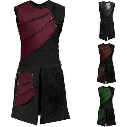 Halloween Adult Men Medieval Archer Larp Knight Hero Costume Warrior Black Armor Armour Outfit Roman Solider Gear Coat Clothing