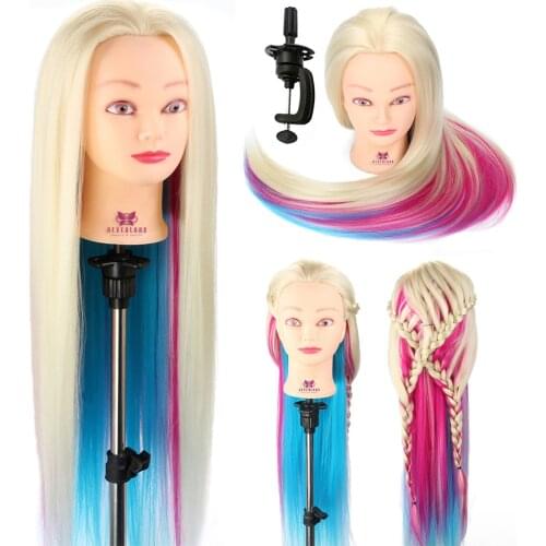 29Inch Synthetic Hair Mannequin Head for Hairstyles Hairdressing Training Head Dummy Doll Clamp Accessories with Tripod Stand