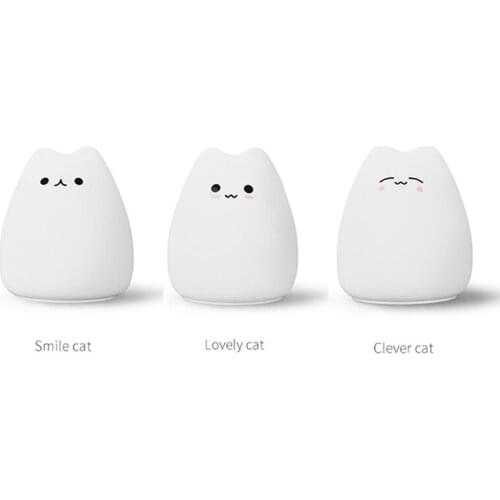 Cute LED Night Light Silicone Touch Sensor 7 Colors Cat Night Lamp Kids Baby Bedroom Desktop Decor Lamp Ornaments Battery Charge