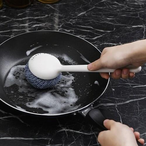 Multifunctional Washing Brush Hunging Long Handle Pan Pot Brush Dish Bowl Steel Ball Household Cleaning Tools Kitchen Supplies