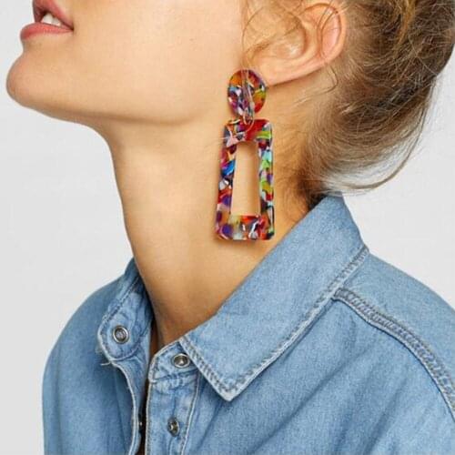 Fashion Tortoise Color Clip on Earrings Leopard Acrylic Long Geometric Square Circle Pierced Ear Clips for Women Girls