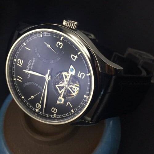 43mm Parnis Power Reserve Black Dial Automatic Moement Mens Watch PA4305