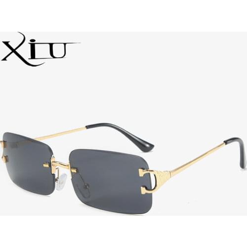 XIU blue rectangular sunglasses rimless men metal fashion square sun glasses for women gradient lens frameless 2021 uv400